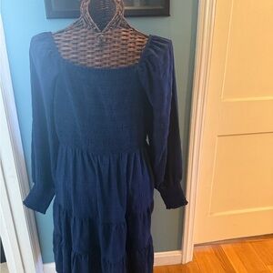 Chic Long Sleeve Navy Dress